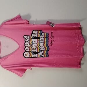 Britney Spears Pink Short Sleeve V Neck "Oops I Did It Again"  Midi Nightshirt